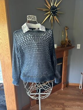 Avant Toi Charcoal Open-Knit Crewneck Sweater (shirt not included) Sz XS